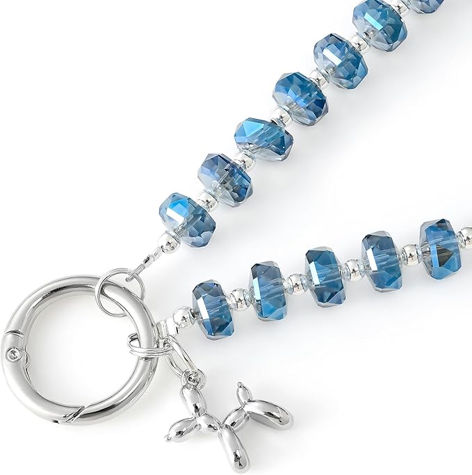 Crystal Phone Wrist Strap Phone Charm Chain Keychain Beaded Cellphone Lanyard with Tether Tab Hands-Free Wristlet Bracelet Wrist Grip Strap for Women, W-Blue