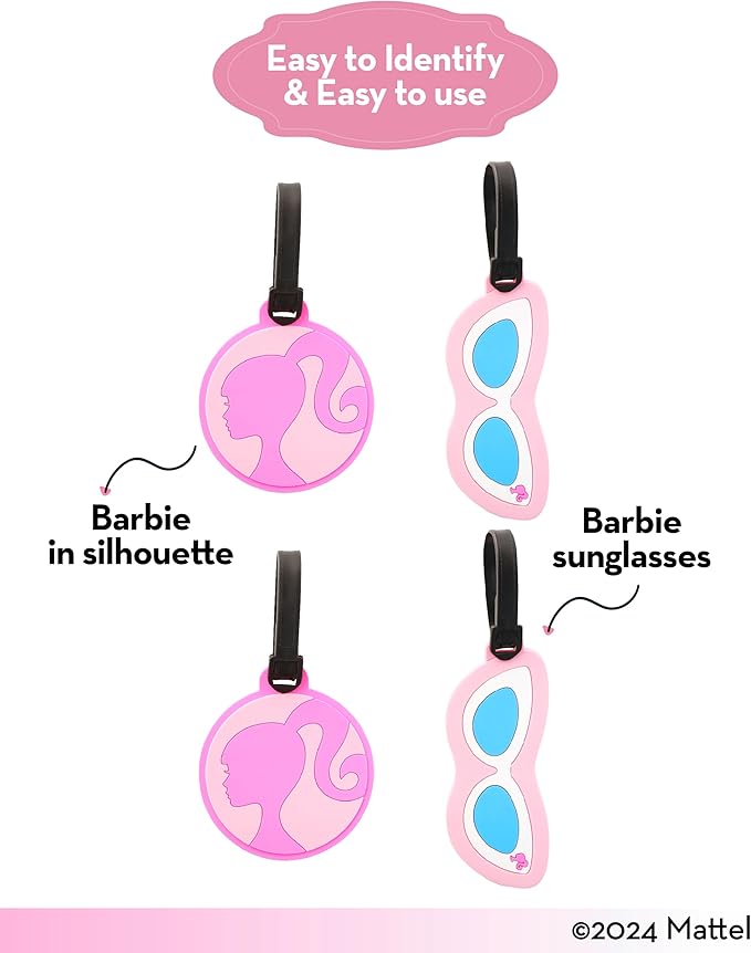 Barbie Luggage Tags 4 Pack Official License, PVC Barbie Bag Tags, Suitcase Tags, and Travel Tags for Luggage and Backpacks