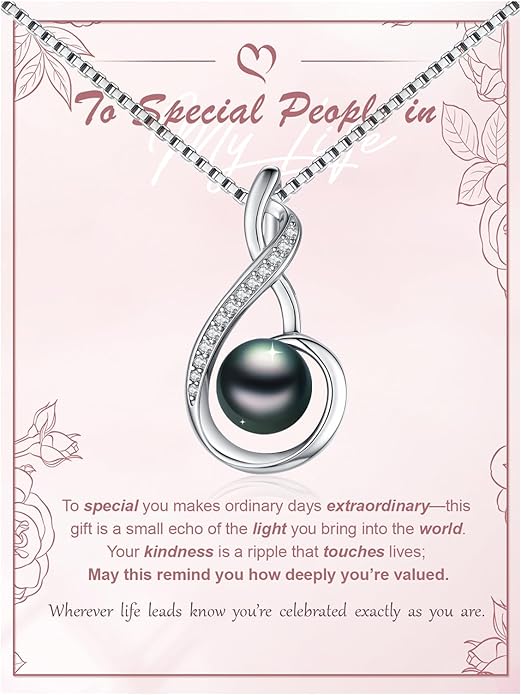 KANNSOAR Tahitian Black Pearl 18K White Gold Plated Sterling Silver Heart Pendant Necklace for Women Wife Mom Girlfriend Valentine Jewelry Gift for Mother Day Wedding Anniversary Birthday