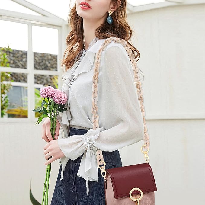47.24"/120cm DIY Acrylic Resin Replacement Chain Purse Shoulder Strap with Buckle, Beige Rectangle Chain Link