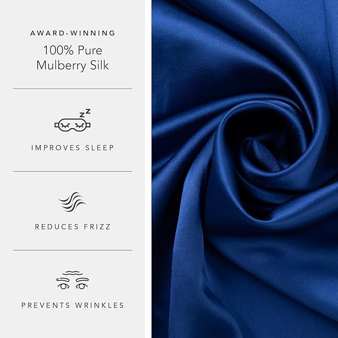 Fishers Finery 25mm 100% Pure Mulberry Silk Pillowcase (Navy King 2 Pack)