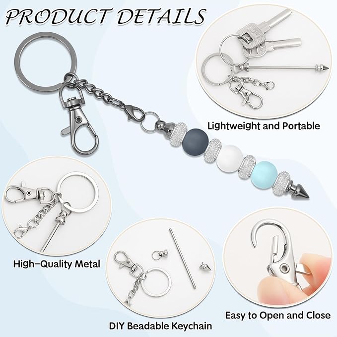 12Pcs Beadable Keychain Bar Bulk, Colorful Plating Alloy Beaded Keychain, Blank Keychain Making Supplies DIY Supplies for Pendant DIY Projects Crafts Jewelry Making