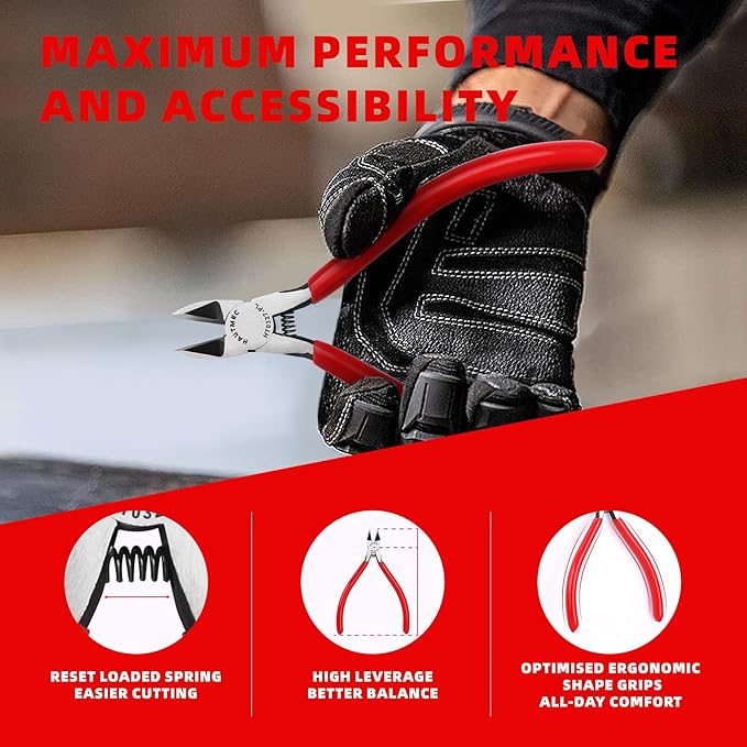 HAUTMEC 5" Precise Small Flush Cutters of Engineer Wire Cutters Pliers 10PCS Side Cutters with Location Pin for Fine Shearing, Perfect for Circuit Board Cutting, Electronic Components, HT0327-10PC