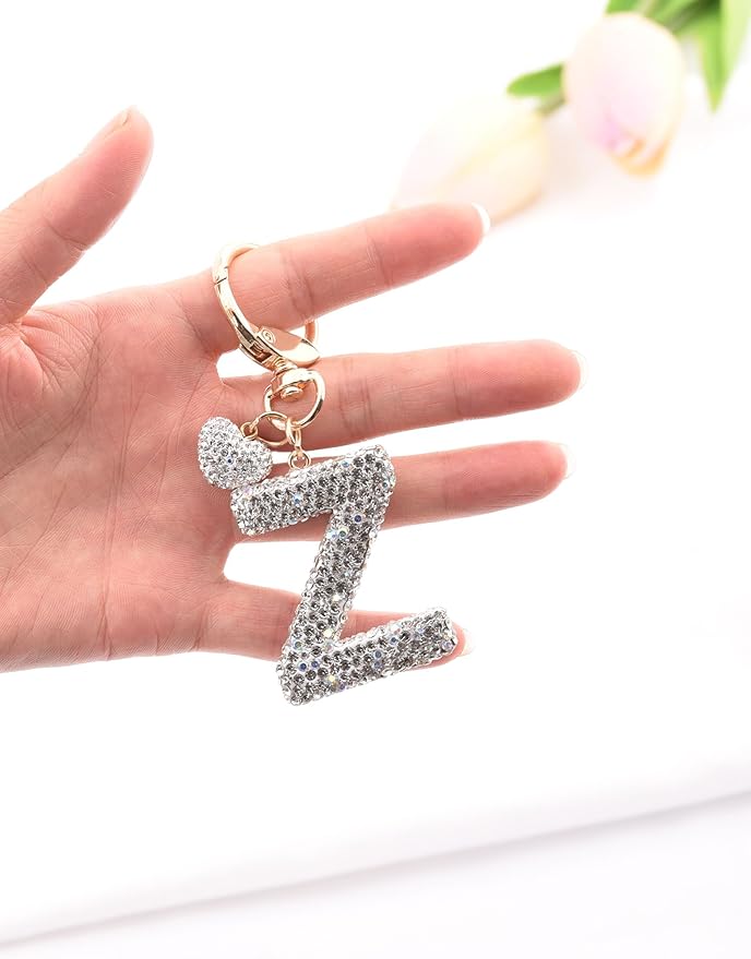 Initial Keychain for Women Girls,Bling Letter Key chain Initial with Heart,Pink Keychain Charms for Backpack Handbag