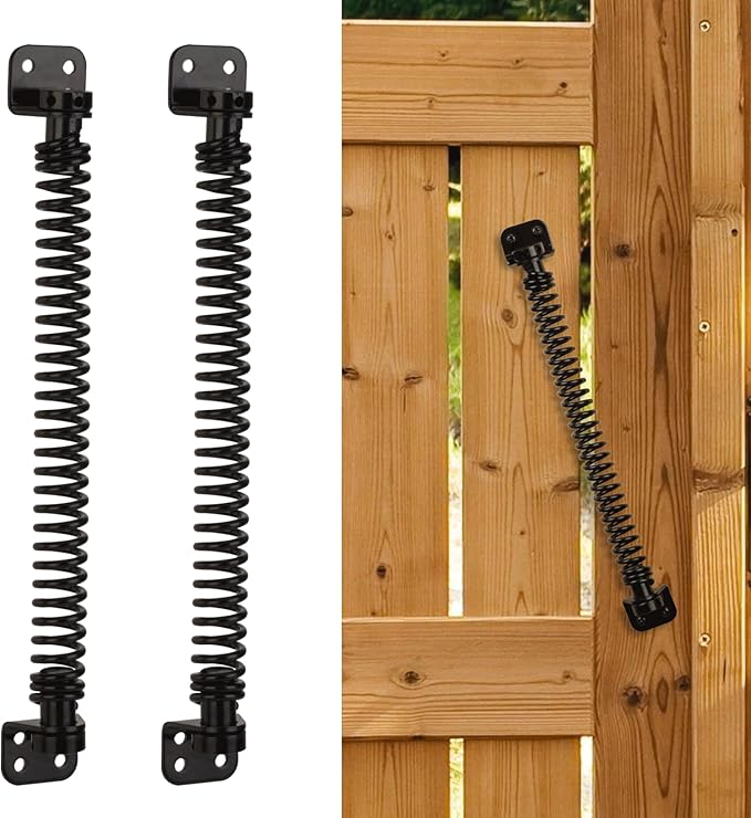 11-1/2" Gate Spring Self Closing Heavy Duty Outdoor Door Spring Automatic Fence Gate Closure Hardware Spring Loaded Gate Latch with Adjustable Tool for Wooden and Vinyl Fence, Black (2 Pack)