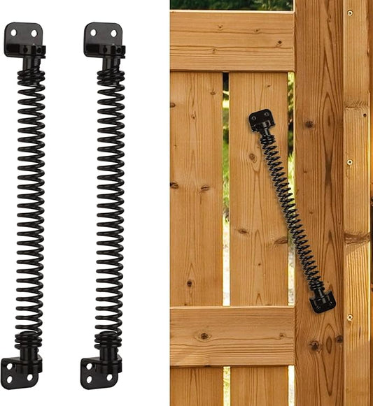 11-1/2" Gate Spring Self Closing Heavy Duty Outdoor Door Spring Automatic Fence Gate Closure Hardware Spring Loaded Gate Latch with Adjustable Tool for Wooden and Vinyl Fence, Black (2 Pack)