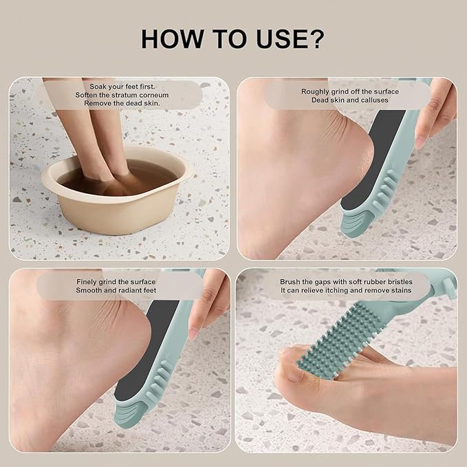 MVRPOWER Dry or Wet Foot Callus Remover - Dual-Sided Pedicure Tool with Hidden Brush & Non-Slip Grip for Home Salon Use