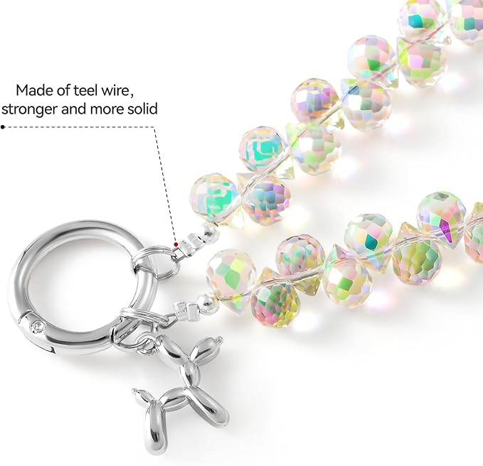 2pcs Crystal Phone Wrist Strap Phone Charm Chain Keychain Beaded Cellphone Lanyard with Tether Tab Hands-Free Wristlet Bracelet Wrist Grip Strap for Women, D-Crystal AB
