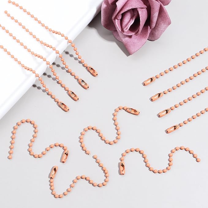 Lemonkey 100Pcs Ball Beads Chains Bulk,Orange Keychains Rings Metal Chains,4 Inch Dog Tag Metal Small Chains with Connectors for Hanging Decoration