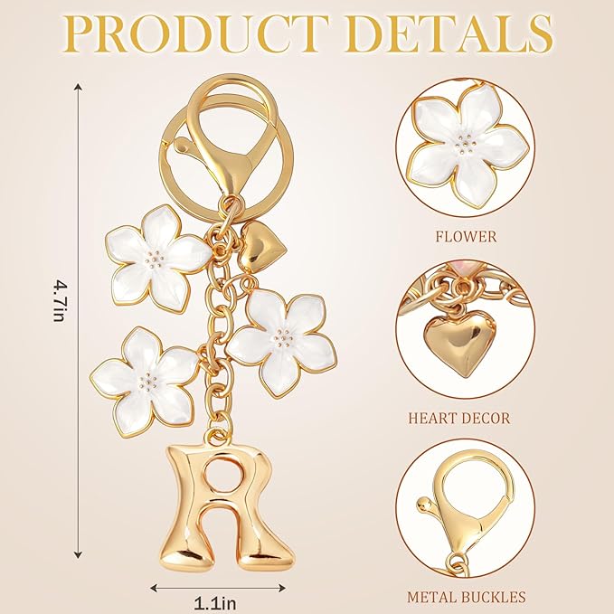 Snycler Bubble Initial Keychain Graceful Flower for bags car remote–A-Z Letter Charms for Women