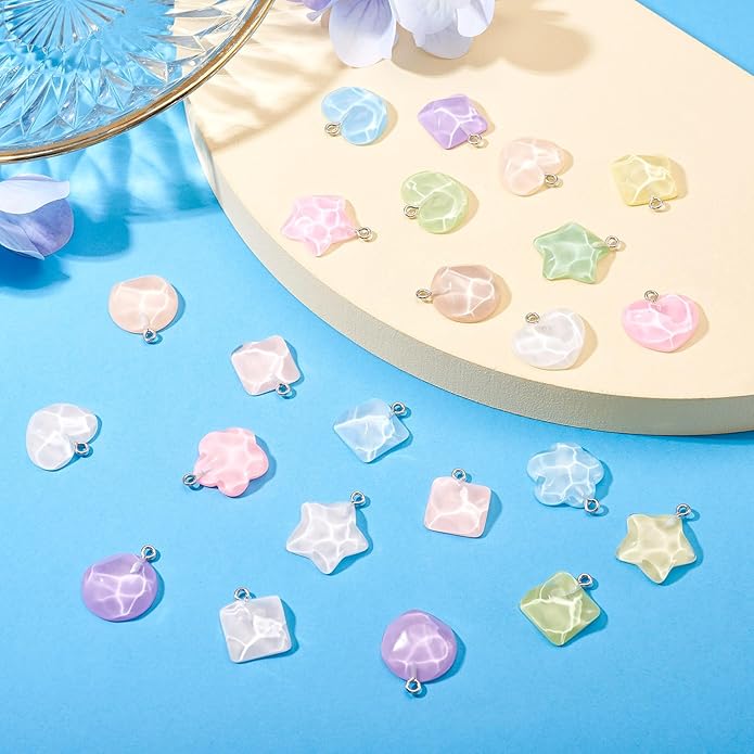 Resin Love Heart Star Flower Charms Colorful Heart Floral Pentagram Pendants Cute Hang Ornament for DIY Crafts Necklace Bracelet Keychain Jewelry Making