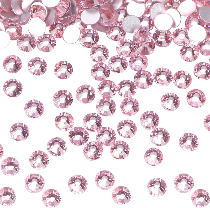 Jollin Glue Fix Crystal Flatback Rhinestones Glass Diamantes Gems for Crafting Nail Art Crafts Decorations Clothes Shoes 2.0mm (ss6 2880pcs, Pink)
