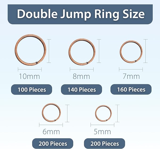 Mandala Crafts Assorted Antique Copper Colored Double Jump Rings for Jewelry Making - 800 Pcs Mini Split Key Rings Set for Crafts, DIY Keychains, and Accessories