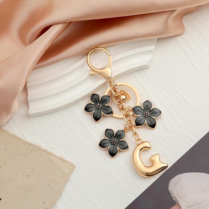 Snycler Bubble Initial Keychain Graceful Flower for bags car remote–A-Z Letter Charms for Women