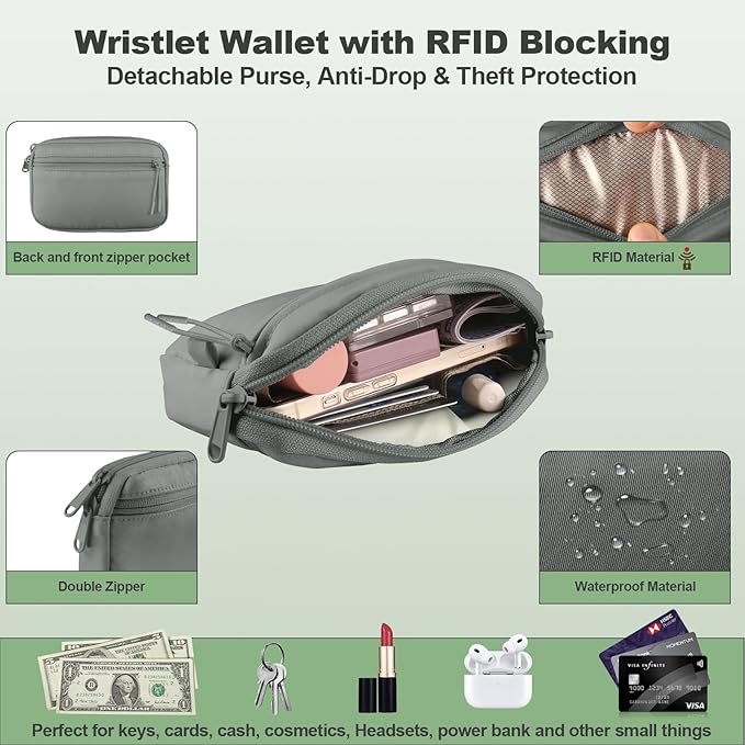 Clip and Go Strap for Phone with Wallet Crossbody, Adjustable Phone Lanyard with Detachable RFID Wristlet Wallet, Pattern Strap, Grey(M)