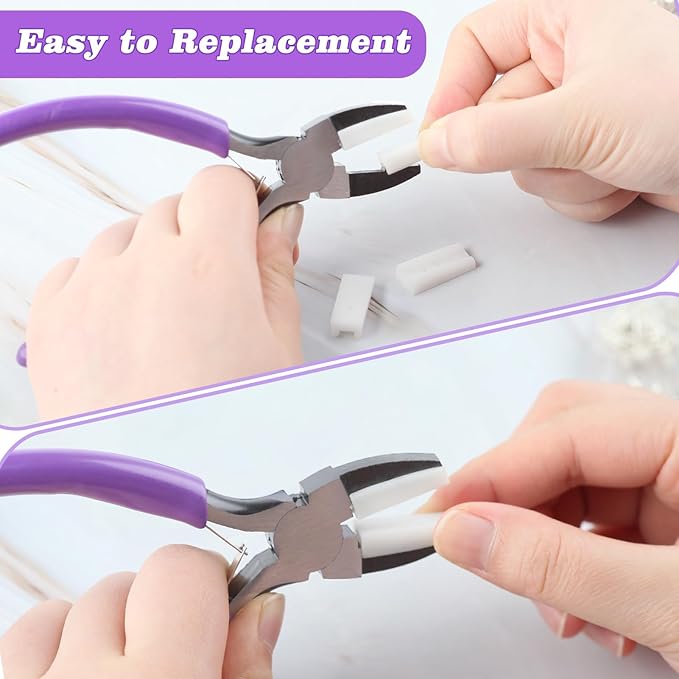 5.5 Inches Double Nylon Flat Jaw Pliers with 2 Replacement Tips Flat Nylon Jaw Pliers Wire Wrapping Tool Nylon Jaw Pliers for Jewelry Making Beading Looping Shaping Wire DIY Crafts