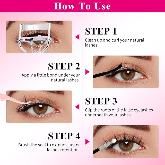 Lash Clusters Kit Eyelash Clusters Kit Fairy Cluster Eyelash Extensions Large Pack Lashes Clusters Lash Extension Kit Pestañas Postizas Naturales+Lash Bond&Seal,Remover,Tweezers,Brush(Lash Kit-8)