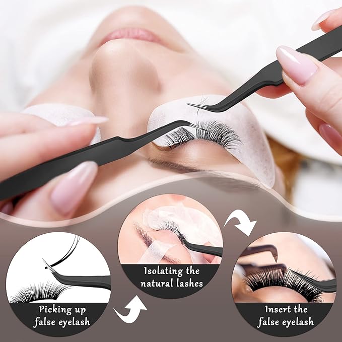 Honoson 9 Pieces Curved Pointed Craft Tweezers Stainless Steel Precision Tweezer with Protective Cover for Rhinestones Dried Flowers Craft Stickers Eyelash Extension Jewelry Making(Black)