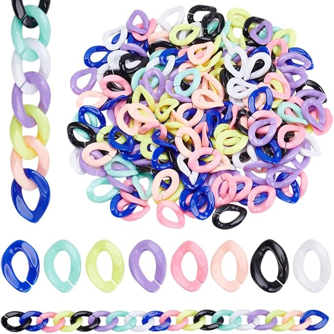 240Pcs 8 Colors Acrylic Chain Links Colorful Linking Rings Opaque Twist Oval Open Quick Chunky Necklace Chains Bag Strap Connector Ring for Jewelry Making Keychain Eyeglass Jean DIY Crafts