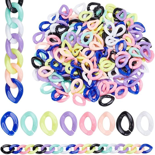 240Pcs 8 Colors Acrylic Chain Links Colorful Linking Rings Opaque Twist Oval Open Quick Chunky Necklace Chains Bag Strap Connector Ring for Jewelry Making Keychain Eyeglass Jean DIY Crafts