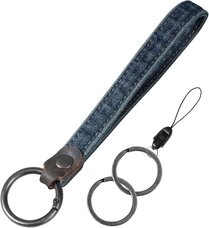 Fishent Denim Wristlet Keychain for Women Men, Cute Key Chain, Wrist Lanyards for Car Keys ID Badge Wallet Card Holder