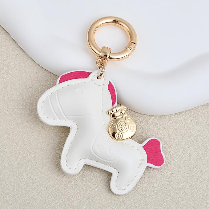 Lucky Pony Keychain Bag Charm, Elegant Leather Horse Accessories Cute Keychains for Women Gift