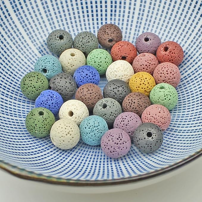 MJDCB Natural Multicolor Volcanic Lava Stone Round Loose Stone Beads DIY for Jewelry Bracelet Making 15" (8mm, Multicolored)