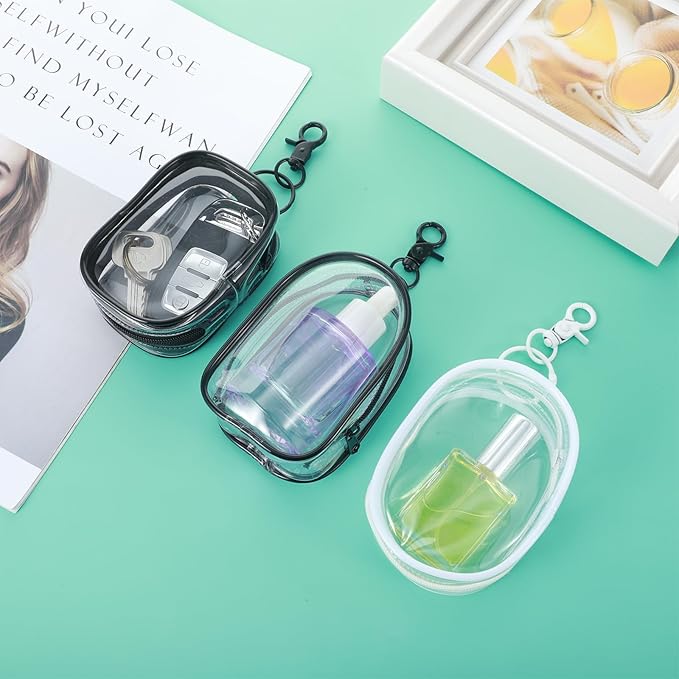 Teaaha Clear Makeup Bag for Women, 3 Pack Black/White Mini Waterproof Make up Cosmetic Pouch Keychain Organizer, See-Through Travel Zipper Bags for Toiletry, Carry-On Travel Accessories Essentials
