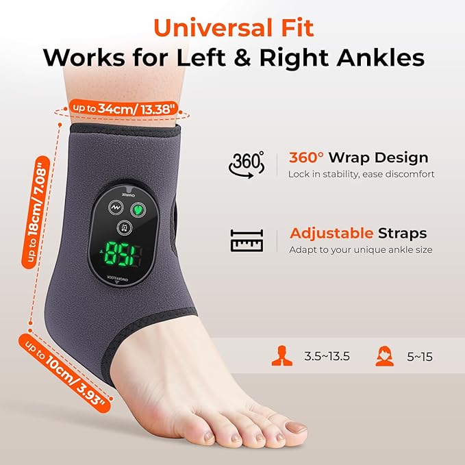 HOMVIMI Cordless Ankle Massager for Pain Relief - 3-in-1 Foot Renew Triple Method Massager with 6 Heating and 3 Vibration Levels, 3000mAh Rechargeable Battery, Auto Shut-Off, Gifts for Women Men, Grey