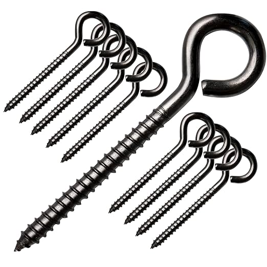 Muzata 10 Pack Black Screw Eye Hooks 3.3 Inch Stainless Steel Eye Screws for Wood M6 Heavy Duty Eyelet Hooks Securing Cables Wire Self Tapping Indoor Outdoor CR18