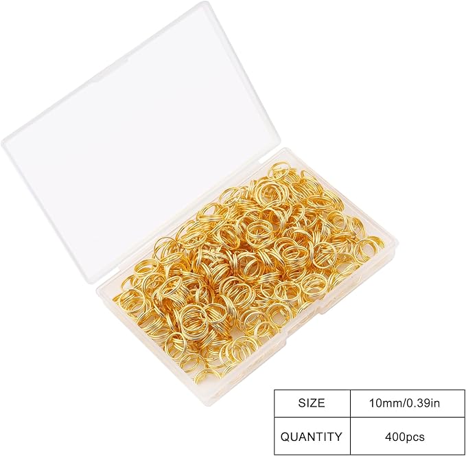400Pcs Split Rings,Double Loop Jump Ring Sets Split Jump Rings for Jewelry Making,Small O Key Ring Earring Necklace Bracelet Connector for DIY Crafts Making Findings (Gold,10mm)