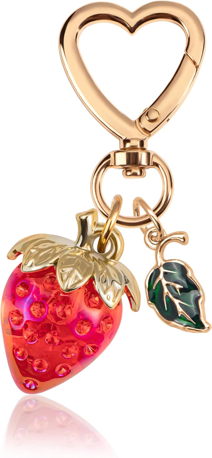 Wikavanli Cute Strawberry Keychain,Bag Charms,Kawaii Heart Flower Daisy Key chains Accessories Decor for Women Girls Purse