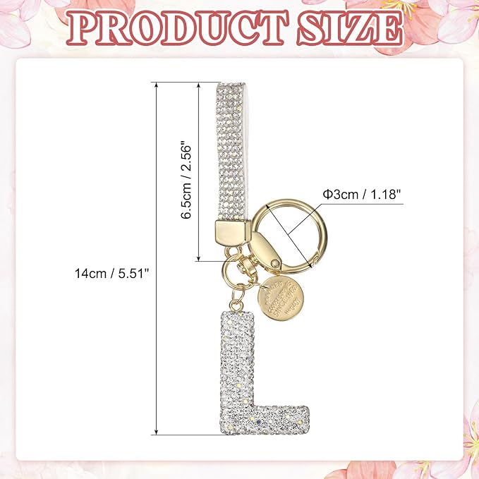 PATIKIL Initial Letter Keychain, Cute Sparkly Rhinestone Key Chain Alphabet Charm for Car Keys Handbags Purse