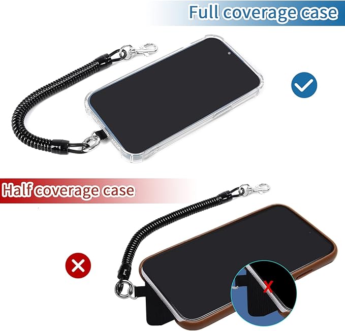 Doormoon Phone Lanyard Tether with 4 Patch, Cell Phone Lanyard with 2* Phone Tether, 4* Patch, Carabiner*1, Bottle Opener Carabiner*1 for Outdoor Hiking Climbing, Black*2