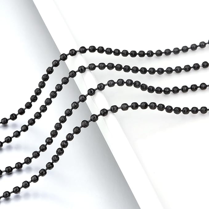 Topacket 33Feet Ball Bead Chain Black Stainless Steel Dog Tag Chain with Matching Connectors for Jewelry Making Necklace Hanging Bracelets Keychain(2.4mm)