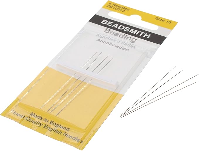 The Beadsmith English Beading Needles, Size 13, 4 Needles per Card, Made in England, Use for Loom Weaving Beadwork, Off-Loom Stitching and Jewelry Making with Seed Beads