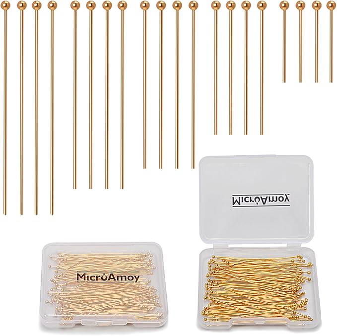 260pcs 18K Gold Filled Ball Pins Non Tarnish Craft Earring Bracelet Jewelry Making Accessories Supplies (20mm (0.78in, Gold-Ball Pin)
