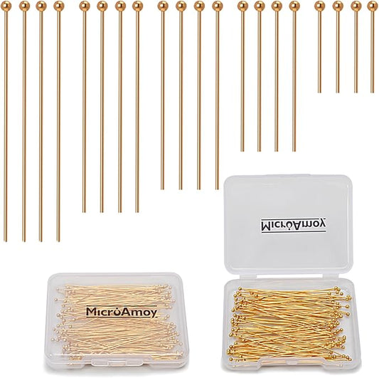 260pcs 18K Gold Filled Ball Pins Non Tarnish Craft Earring Bracelet Jewelry Making Accessories Supplies (20mm (0.78in, Gold-Ball Pin)