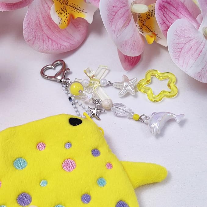 Adorable Whale Shark Coin Purse Keychain,Soft Plush Zipper Coin Purse,Handmade Purse Bag Charm Gift for Women (Yellow)