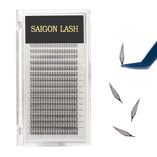 SAIGON LASH Feather Effect Promade Fans – 9D Wispy Volume Lashes, CC Curl 0.07, Mixed Length 6–13mm, Loose Handmade Extensions for Lash Artists (Dark chocolate-CC-0.07-6 - 13mm)