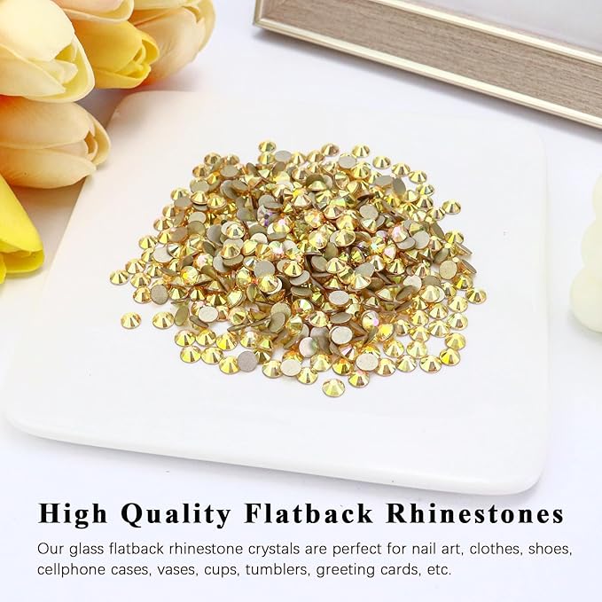 1440PCS SS6 Crystal Glass Flatback Rhinestones, Round Flat Back Crystal Gems for Nail Art and Craft Clothes, Glue Fix Diamond Stones Metal Sunlight (1.9-2.0mm)