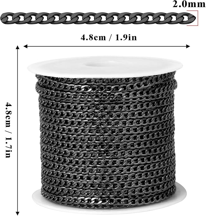 16.5 Ft Stainless Steel Curb Chains, 5mm 6mm 7mm 9mm Cuban Chain Roll Bulk for Jewelry Making