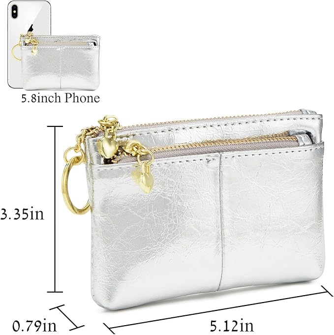 ZOOEASS Women Genuine Leather Zip Mini Coin Purse With Key Ring Triple Zipper Card Holder Wallet