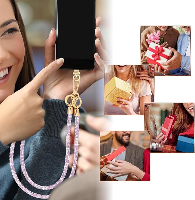 Crystal Phone Strap Crossbody and Wrist Lanyard, Anti Theft Layered & Wrist Strap Cell Phone Neck for Women