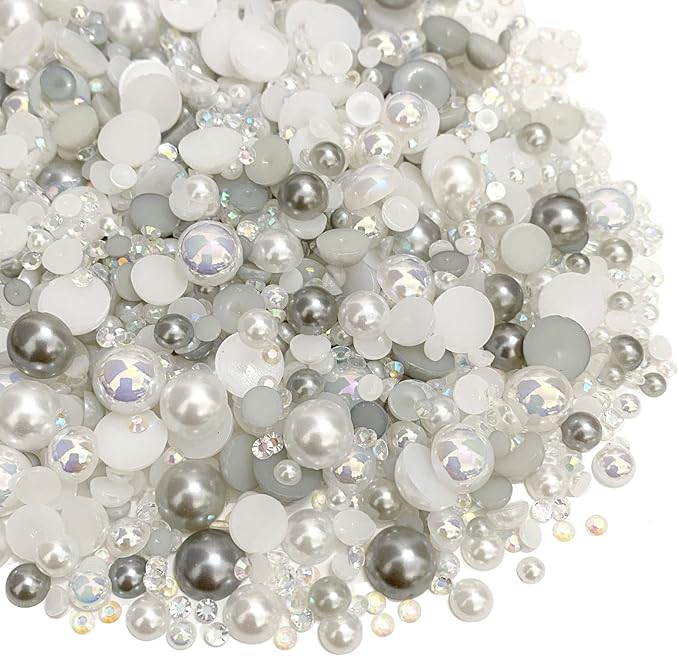 100g Mix Resin Rhinestones Flatback Half Round Pearls Mixed Size 3mm-10mm AB Color Half Pearls Resin Rhinestones for DIY Craft Nail Art Shoes Clothes Phone Case (Gray Series)
