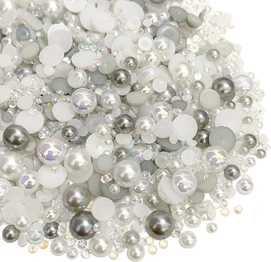 100g Mix Resin Rhinestones Flatback Half Round Pearls Mixed Size 3mm-10mm AB Color Half Pearls Resin Rhinestones for DIY Craft Nail Art Shoes Clothes Phone Case (Gray Series)