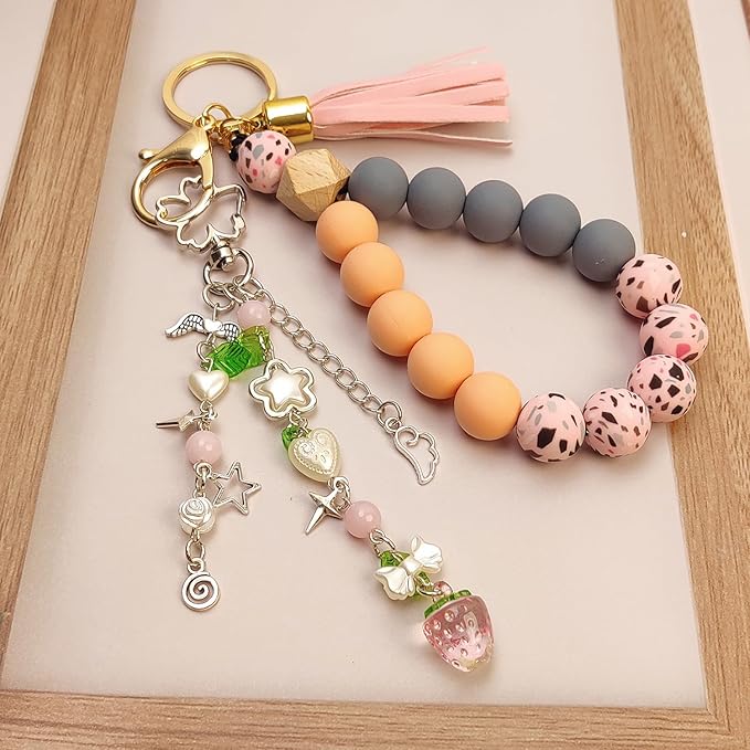 Cute Pink Keychain,Fuzzy Cat Keychain Aesthetic Y2K KeychainStylish KeychainsAccessories