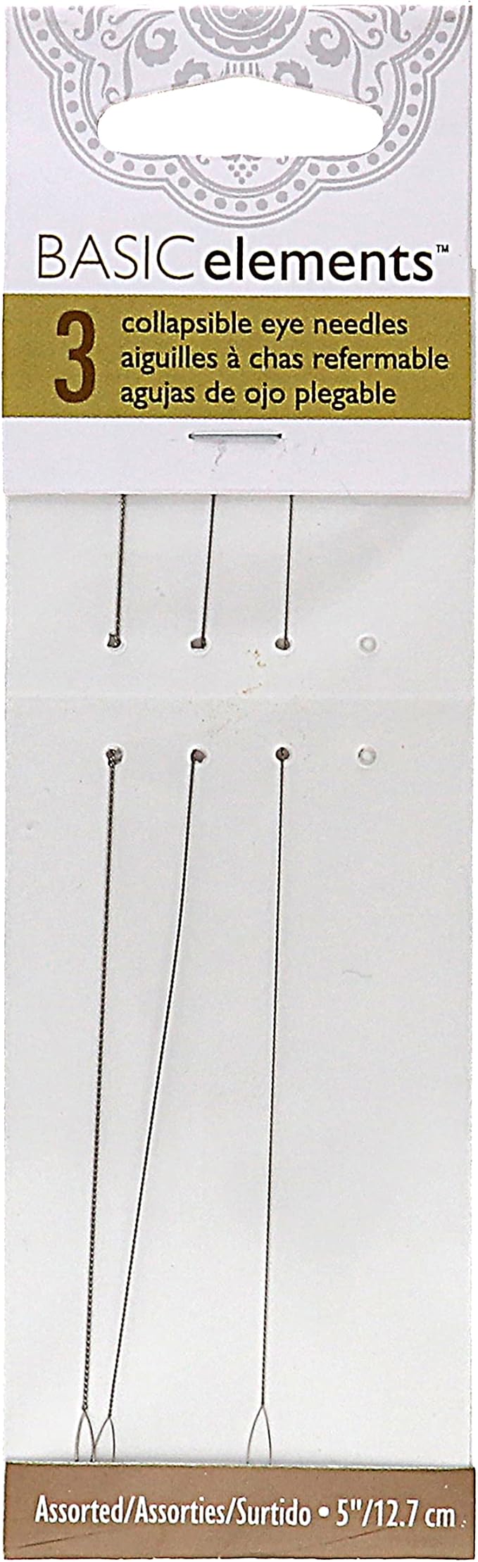 The Beadsmith Basic Elements Collapsible Eye Needles – 5 Inch Long – Flexible Twisted Wire – Large Eye, Easy to Thread – 3 Needles in Assorted Sizes