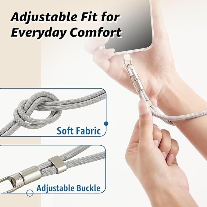 Phone Wrist Strap for iPhone & Samsung – 6mm Lanyard with Non-Adhesive 2 Tether Tabs | Secure Hand Strap for Men & Women (Case Required, for Smartphones) – Light Gray