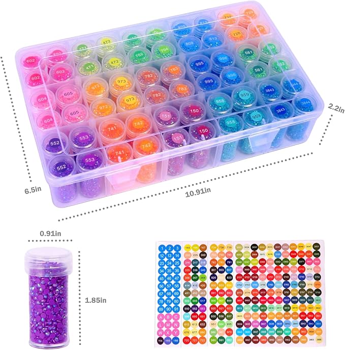 Diamond Art Painting Storage Bead Organizer, 1pack 60 Bottle,15 Grids Adjustable Partitions Containers Case (Beads not Included)